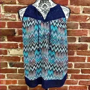 DANIEL RAINN Navy Sleeveless Lace Crocheted Halter Blouse W/ Tassels Size S